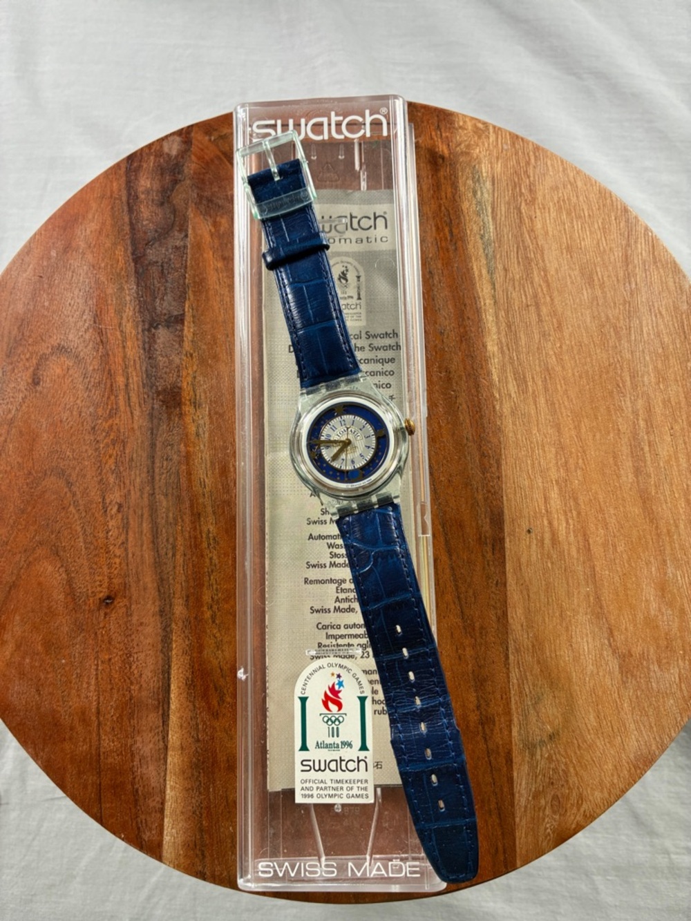Vintage 90s Swatch Celestial Moon Stars Automatic Watch 1994 Leather Strap